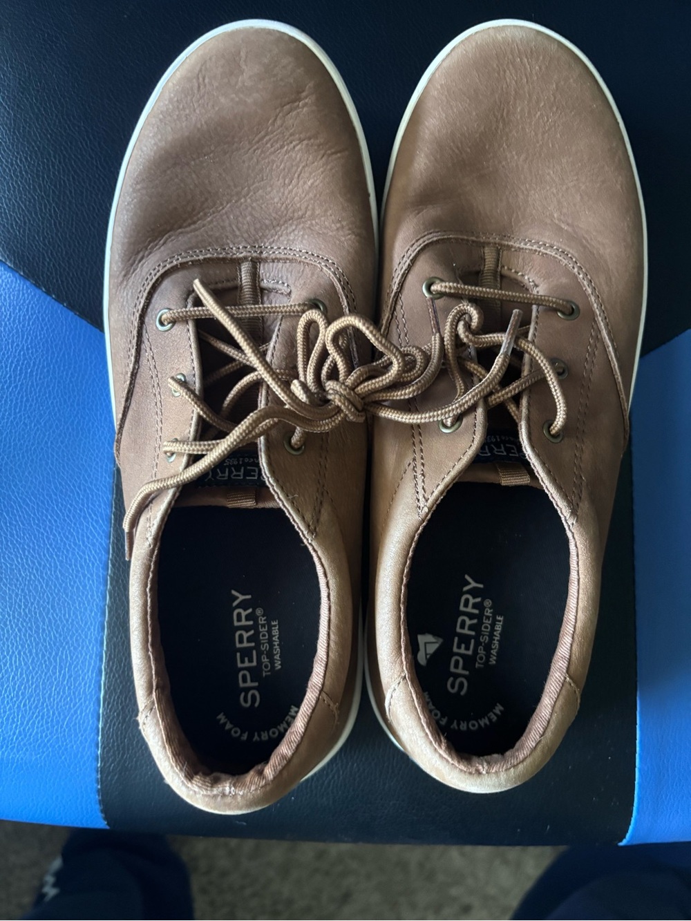 Sperry Womens Tan Leather Boat Shoes with White Soles